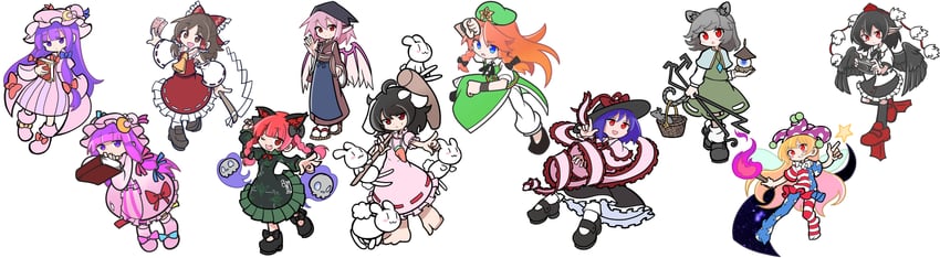hakurei reimu, patchouli knowledge, shameimaru aya, hong meiling, kaenbyou rin, and 7 more (touhou and 1 more) drawn by shinmon_akika