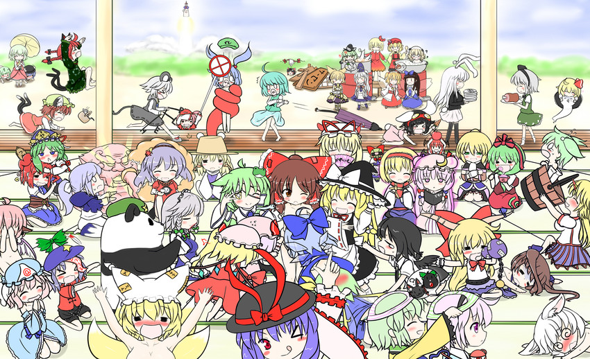 hakurei reimu, kirisame marisa, remilia scarlet, flandre scarlet, izayoi sakuya, and 56 more (original and 3 more) drawn by mofu_mofu