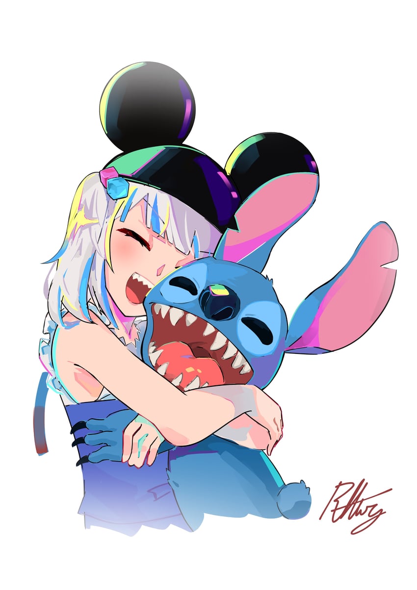 gawr gura and stitch (hololive and 3 more) drawn by radical_highway