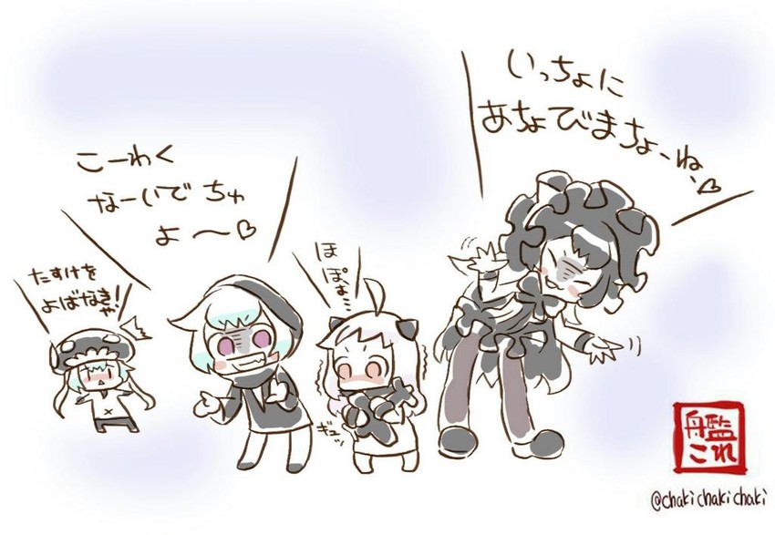 northern ocean princess, wo-class aircraft carrier, re-class battleship, and isolated island oni (kantai collection) drawn by chaki_(teasets)