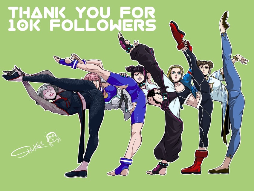 chun-li, cammy white, han juri, manon legrand, and a.k.i. (street fighter and 1 more) drawn by shukeiart