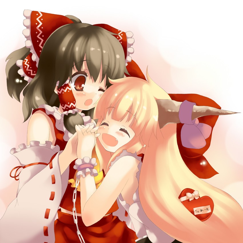 hakurei reimu and ibuki suika (touhou) drawn by gengetsu_chihiro