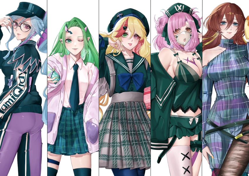 yami reina, yami freyja, yamikumo, yami makina, and yami kaname (macross and 2 more) drawn by kabu_(kaopako_)