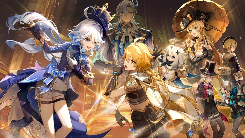 aether, furina, paimon, neuvillette, navia, and 3 more (genshin impact)