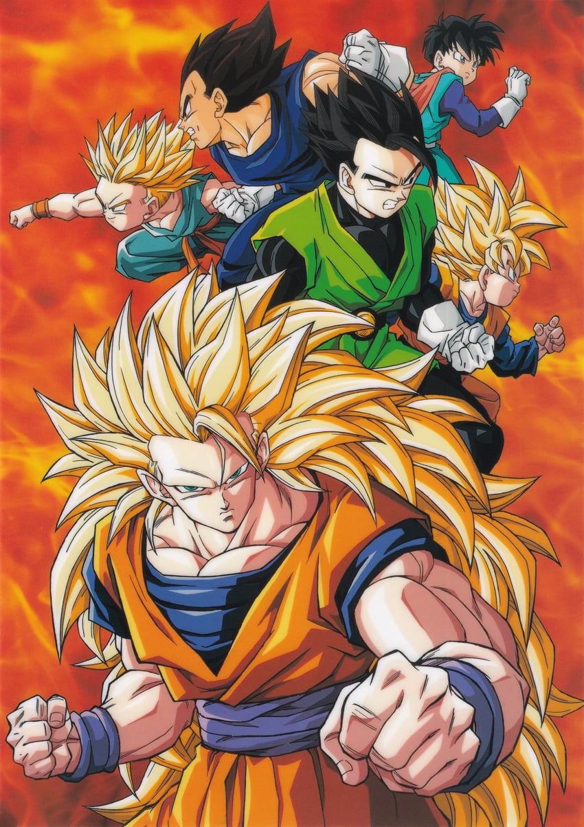 son goku, vegeta, son gohan, trunks, videl, and 3 more (dragon ball and 1 more)
