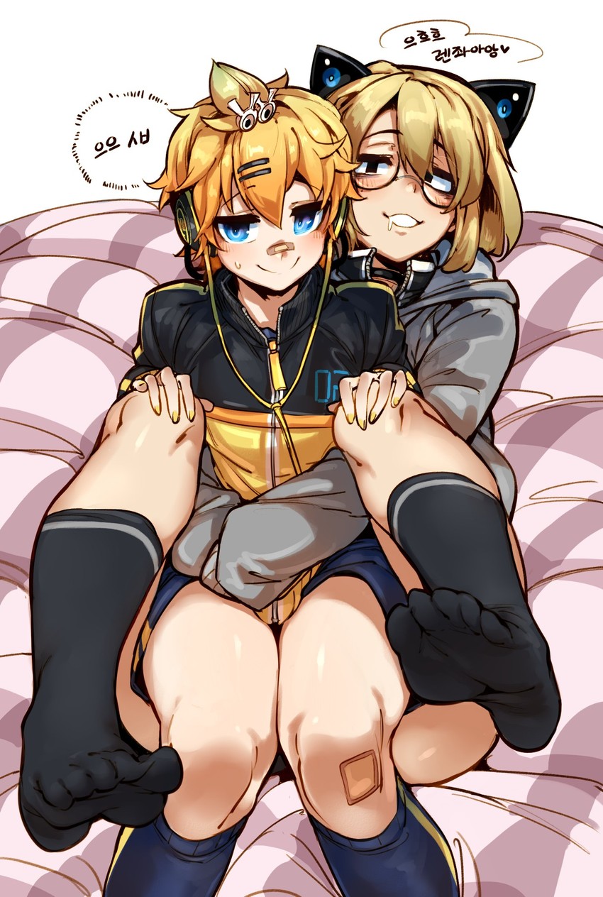 kagamine len and park jinim (vocaloid and 1 more) drawn by doppel_(bonnypir)