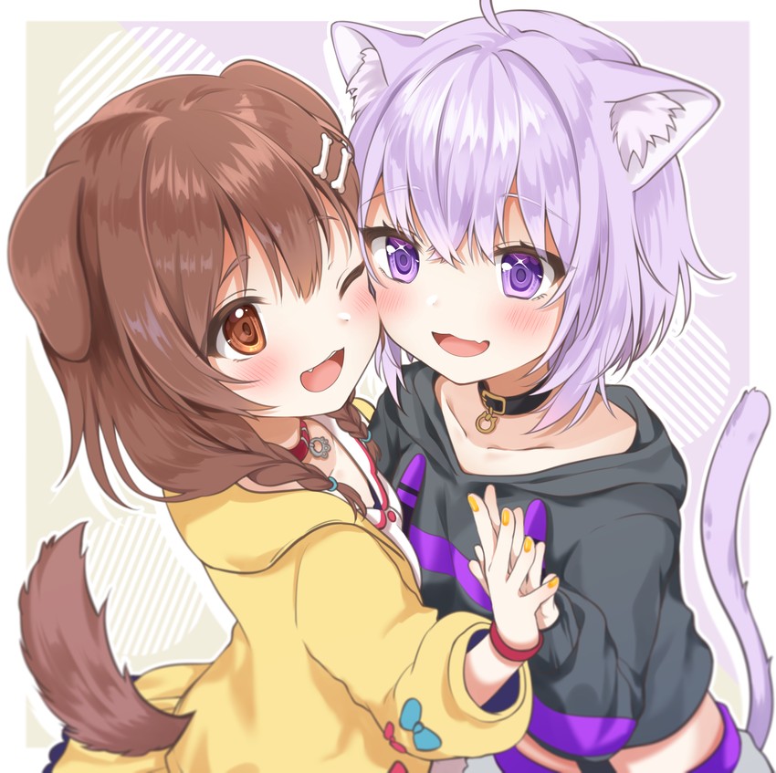 nekomata okayu and inugami korone (hololive) drawn by nufucha