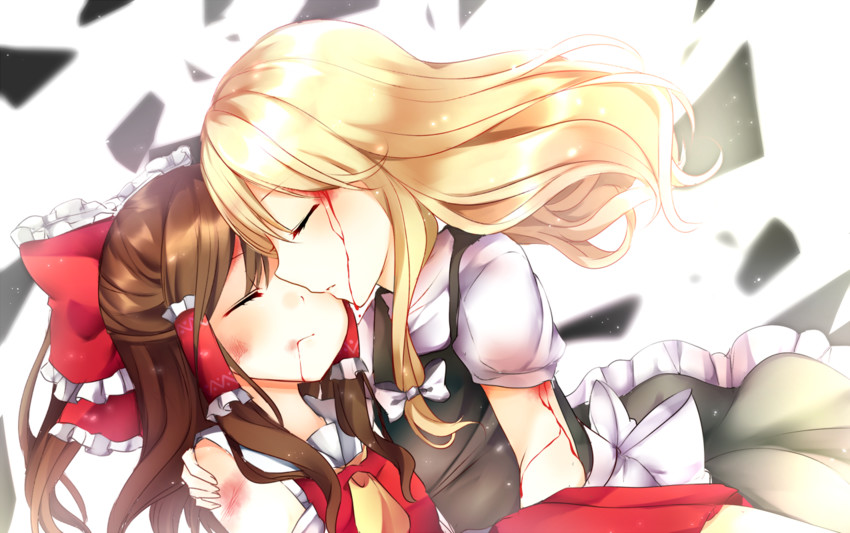 hakurei reimu and kirisame marisa (touhou) drawn by karasusou_nano