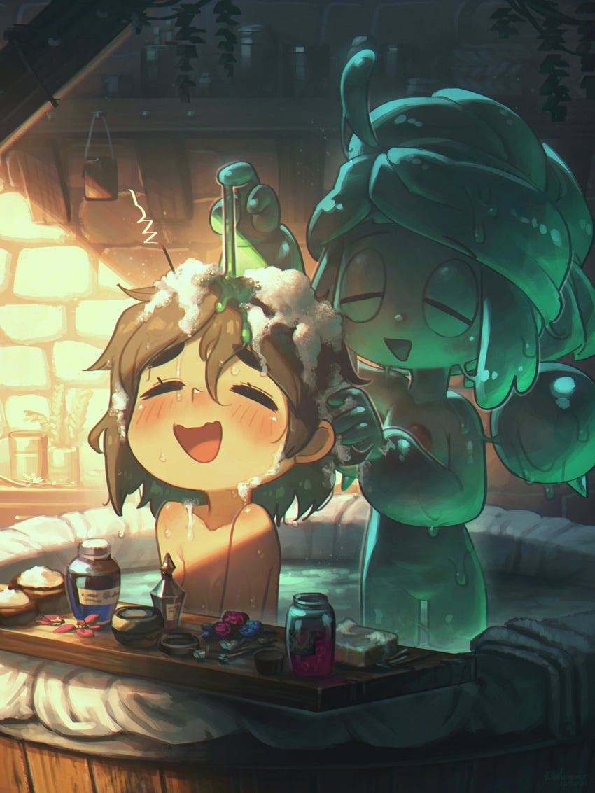 slime girl and alma (original) drawn by porforever