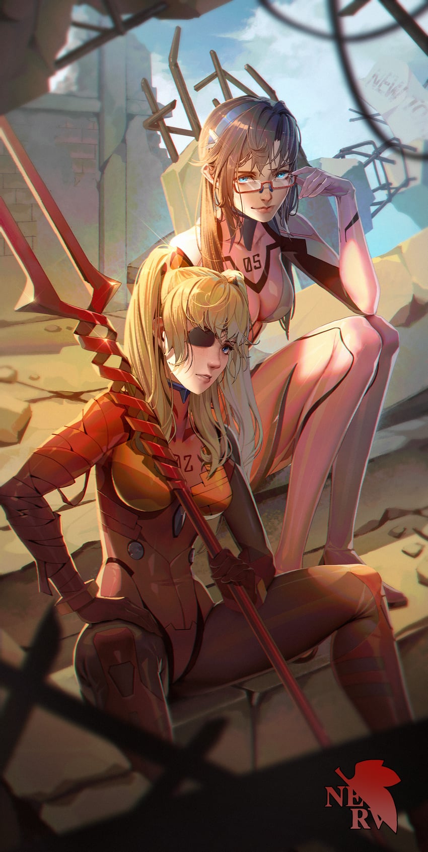 souryuu asuka langley and makinami mari illustrious (neon genesis evangelion and 2 more) drawn by baschyf