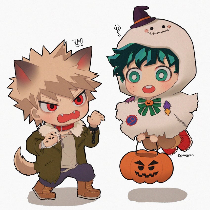 midoriya izuku and bakugou katsuki (boku no hero academia) drawn by gaagyeo