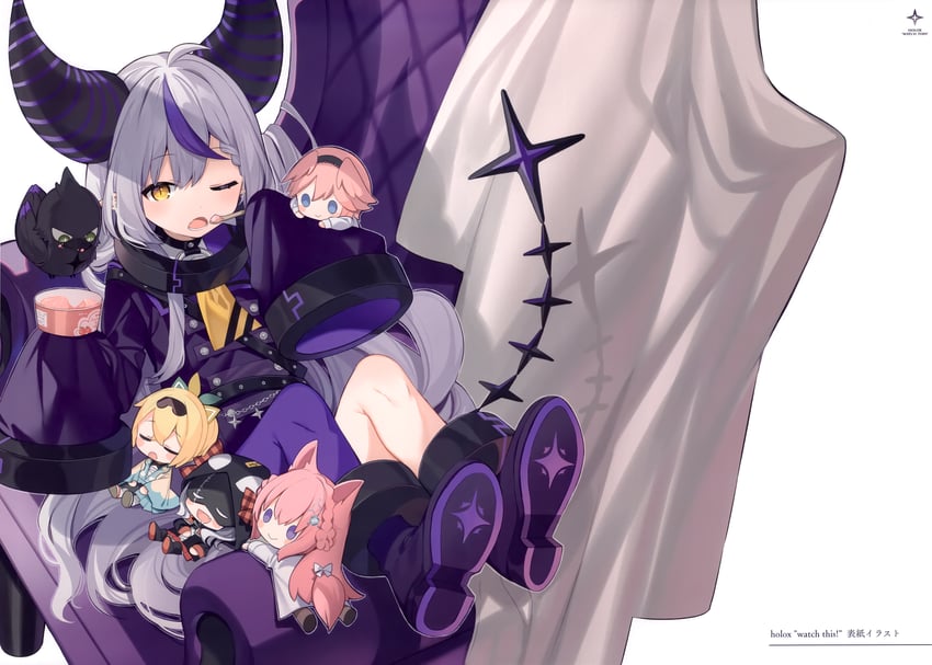 sakamata chloe, la+ darknesss, hakui koyori, kazama iroha, takane lui, and 1 more (hololive) drawn by mishima_kurone
