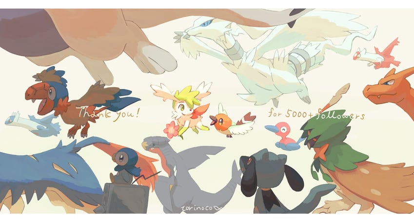 charizard, piplup, garchomp, latias, shaymin, and 9 more (pokemon) drawn by torinoko_(miiko_draw)