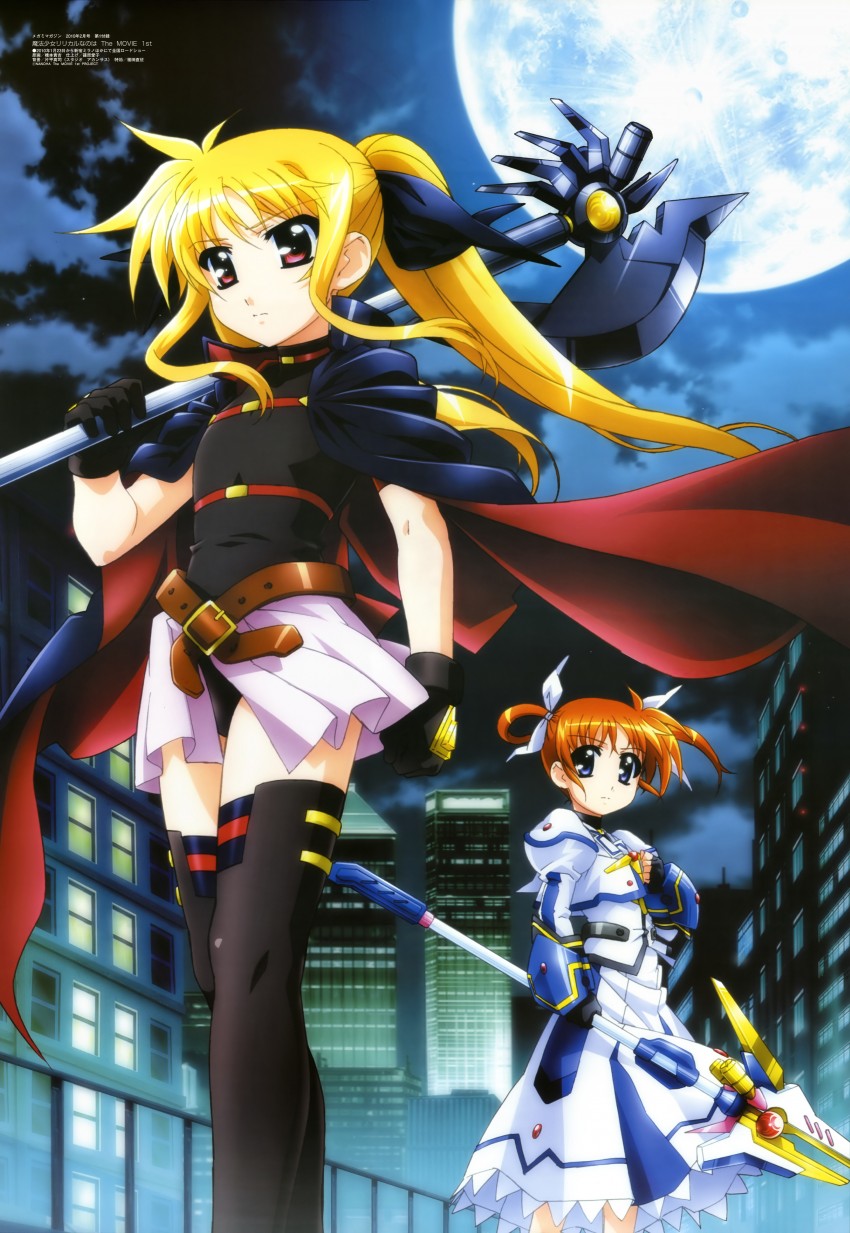 fate testarossa, takamachi nanoha, raising heart, and bardiche (lyrical nanoha and 3 more) drawn by hashimoto_takayoshi