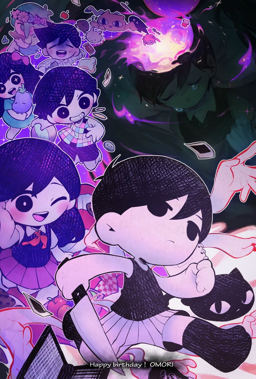 sunny, omori, basil, aubrey, mari, and 10 more (omori) drawn by damelives