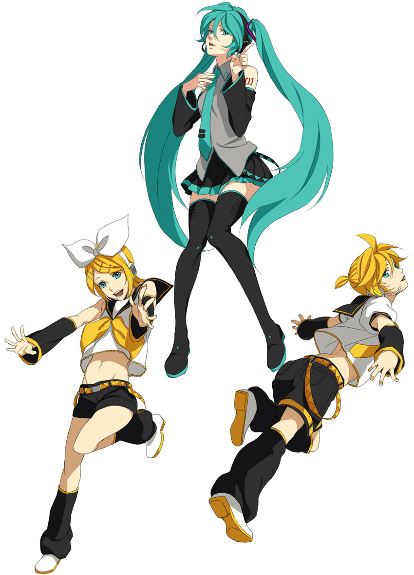 hatsune miku, kagamine rin, and kagamine len (vocaloid) drawn by sakatsuki