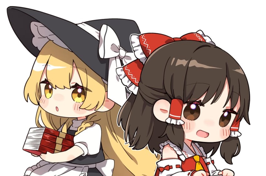 hakurei reimu and kirisame marisa (touhou) drawn by yamada_sakura