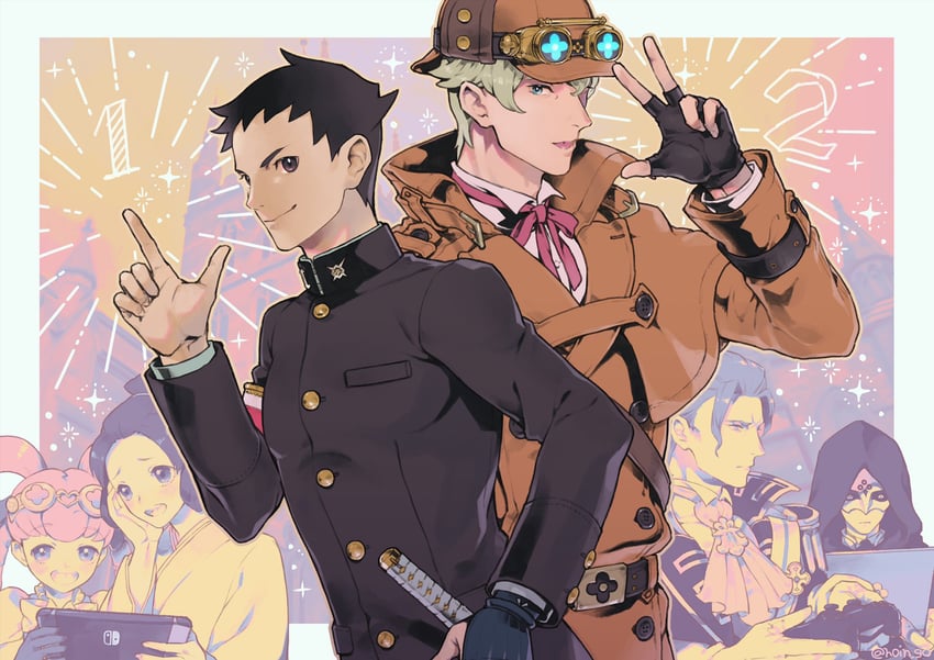 ryunosuke naruhodo, barok van zieks, herlock sholmes, susato mikotoba, iris wilson, and 1 more (ace attorney and 2 more) drawn by noi350