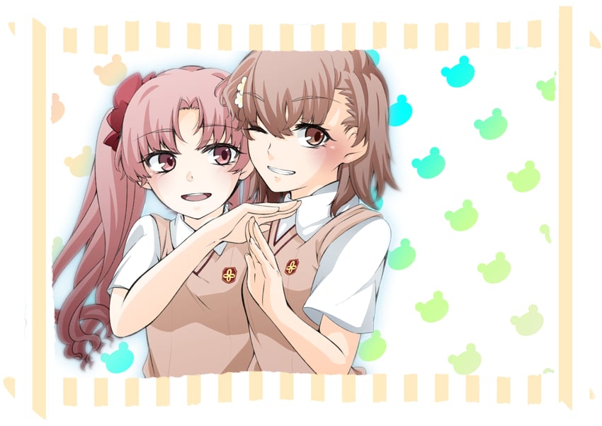 misaka mikoto, shirai kuroko, and gekota (toaru majutsu no index and 1 more) drawn by higashizukihi_sei