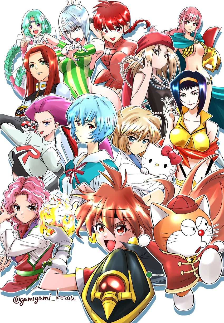 ayanami rei, ranma-chan, jessie, hello kitty, lina inverse, and 10 more (pokemon and 16 more) drawn by gamigami_maou_(artist)