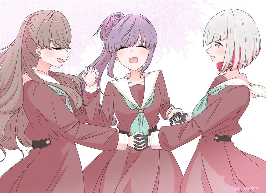 fujishima megumi, otomune kozue, and yugiri tsuzuri (love live! and 1 more) drawn by momiji_(moj_0404)