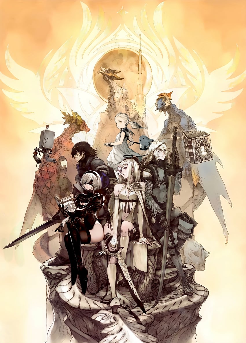 2b, pod, zero, nier, caim, and 4 more (nier and 4 more) drawn by fujisaka_kimihiko and yashiro_seika