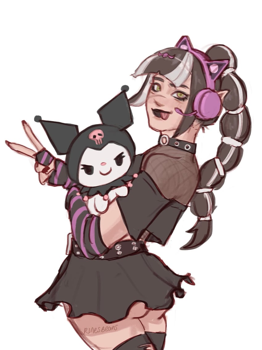 kuromi and shadowheart (sanrio and 4 more) drawn by rinesbeans