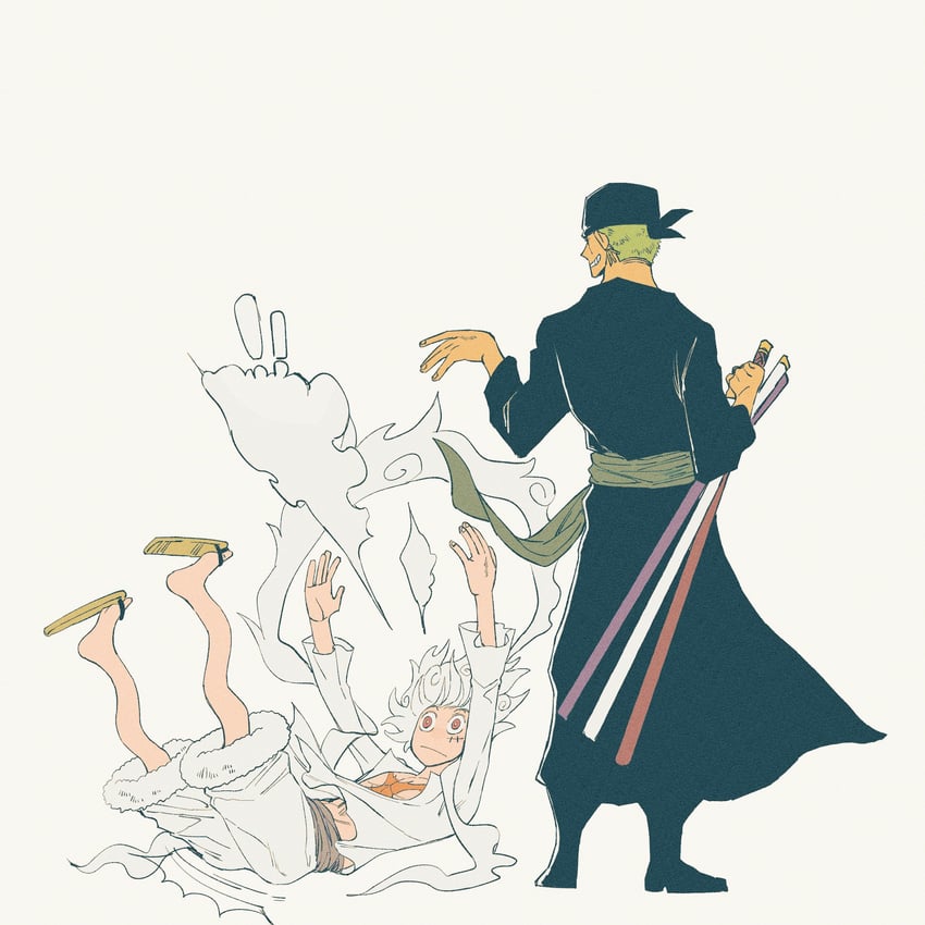 monkey d. luffy and roronoa zoro (one piece) drawn by living_(nsiring)