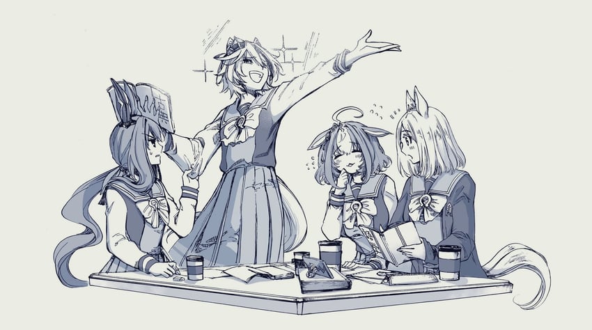 admire vega, t.m. opera o, meisho doto, and narita top road (umamusume) drawn by mame_nabe_donko