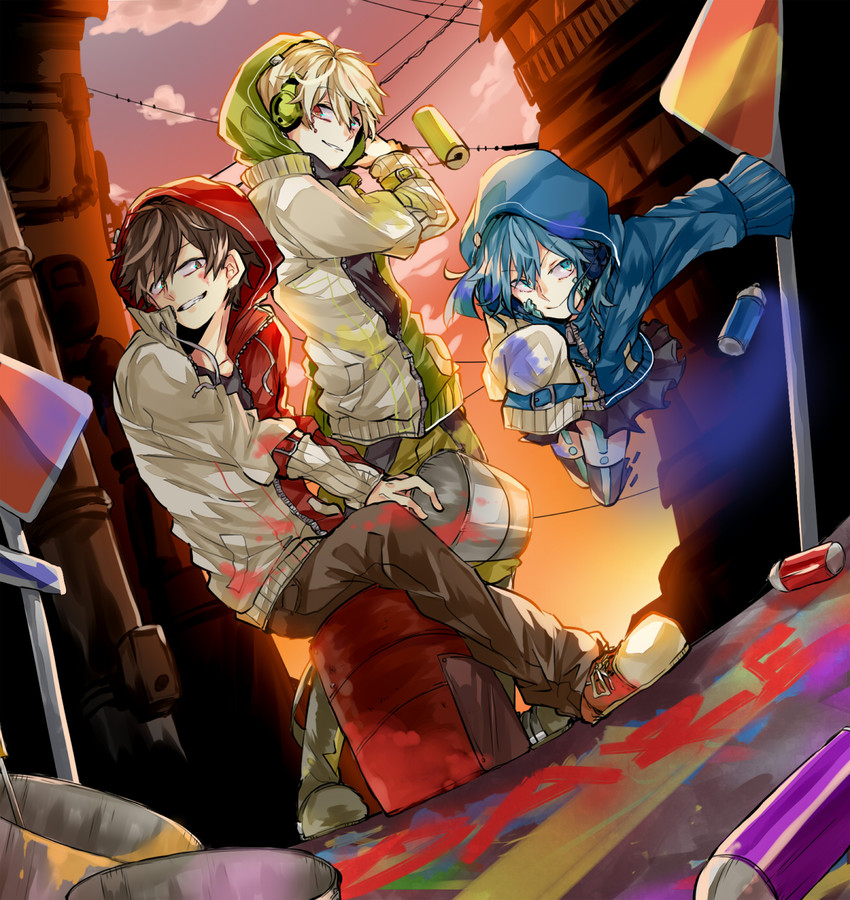 kisaragi shintarou, ene, and konoha (kagerou project and 1 more) drawn by shiroimoppu