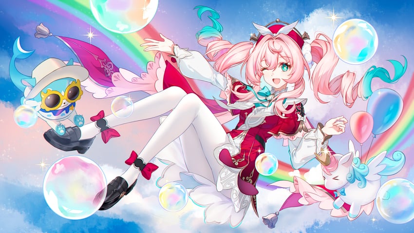 hyacine, little ica, and bubbles (honkai and 1 more) drawn by 5plus