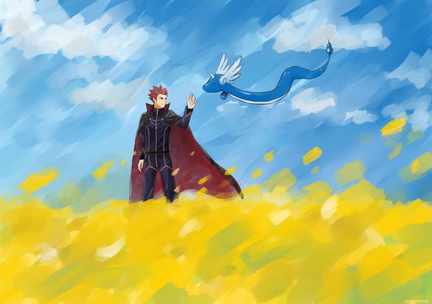 lance and dragonair (pokemon and 1 more) drawn by imasara_maki