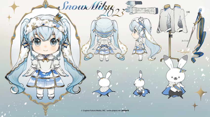 hatsune miku, yuki miku, and rabbit yukine (vocaloid) drawn by rumoon