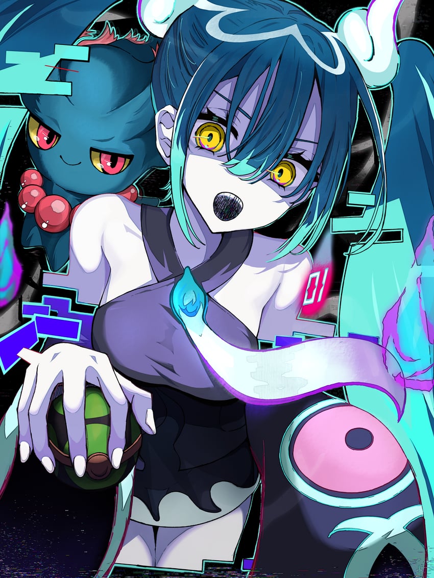 hatsune miku, misdreavus, and ghost miku (pokemon and 2 more) drawn by takayou