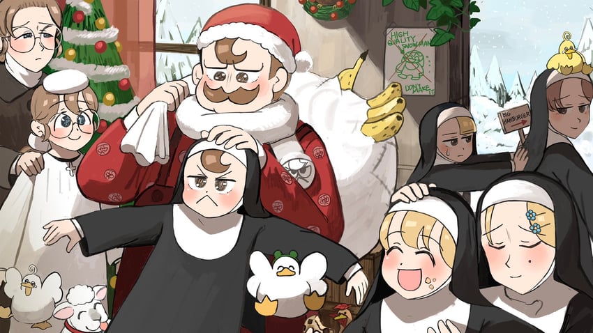 clumsy nun, froggy nun, spicy nun, strict nun, glasses nun, and 3 more (little nuns) drawn by diva_(hyxpk)