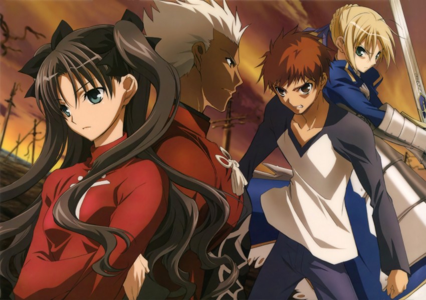 artoria pendragon, saber, tohsaka rin, emiya shirou, and archer (fate and 2 more) drawn by fujii_maki