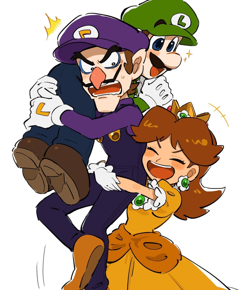 luigi, princess daisy, and waluigi (mario) drawn by mimimi_(mimimim9999)