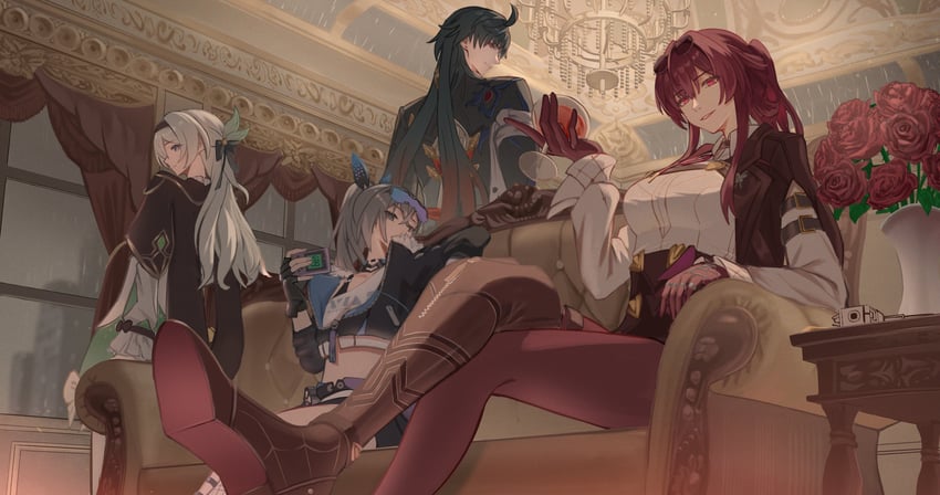 firefly, kafka, silver wolf, and blade (honkai and 1 more) drawn by oiro_ik
