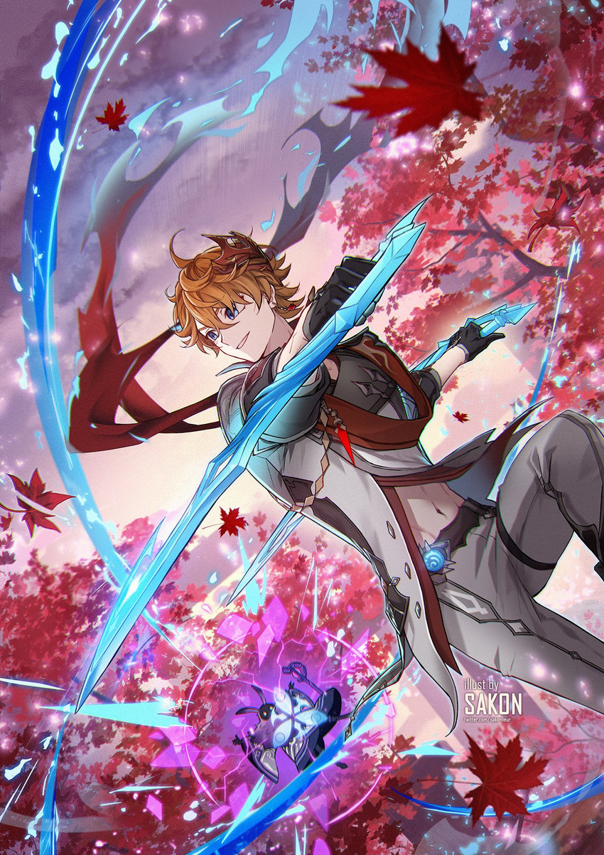 tartaglia (genshin impact) drawn by sakon04