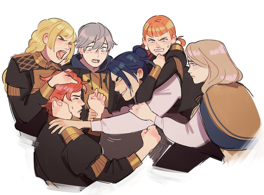 ingrid brandl galatea, sylvain jose gautier, mercedes von martritz, felix hugo fraldarius, annette fantine dominic, and 1 more (fire emblem and 1 more) drawn by frida_(str8boykev)