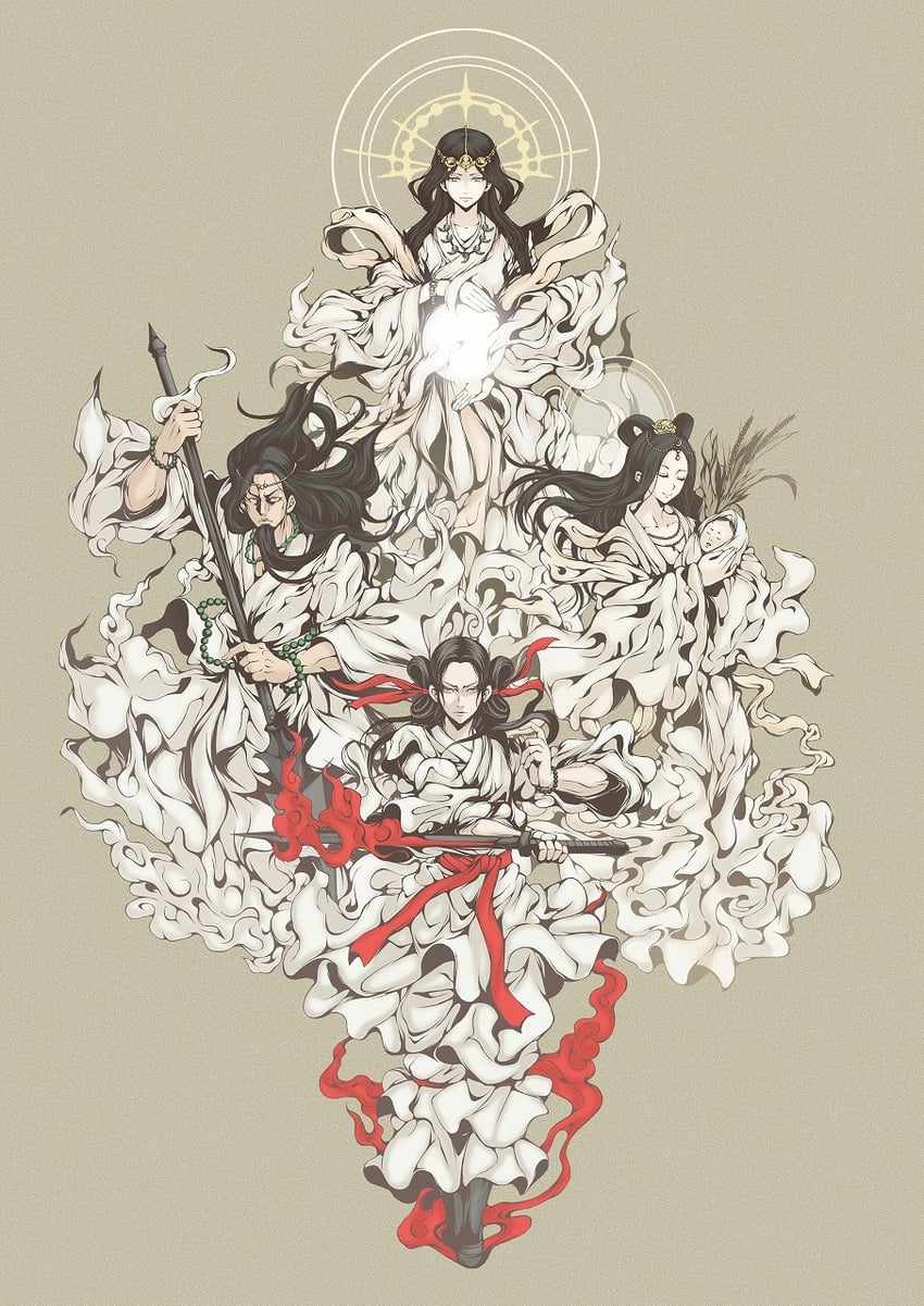 amaterasu, yamato takeru, tamayori-hime, and kuni no tokotachi (original and 1 more) drawn by yamada_satoshi