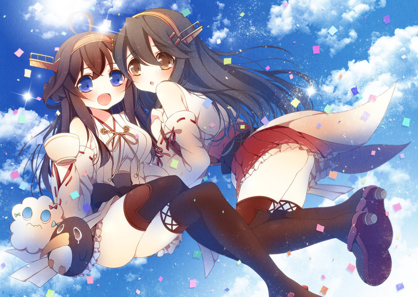 kongou, haruna, and failure penguin (kantai collection) drawn by anju_(mocomocousagi)