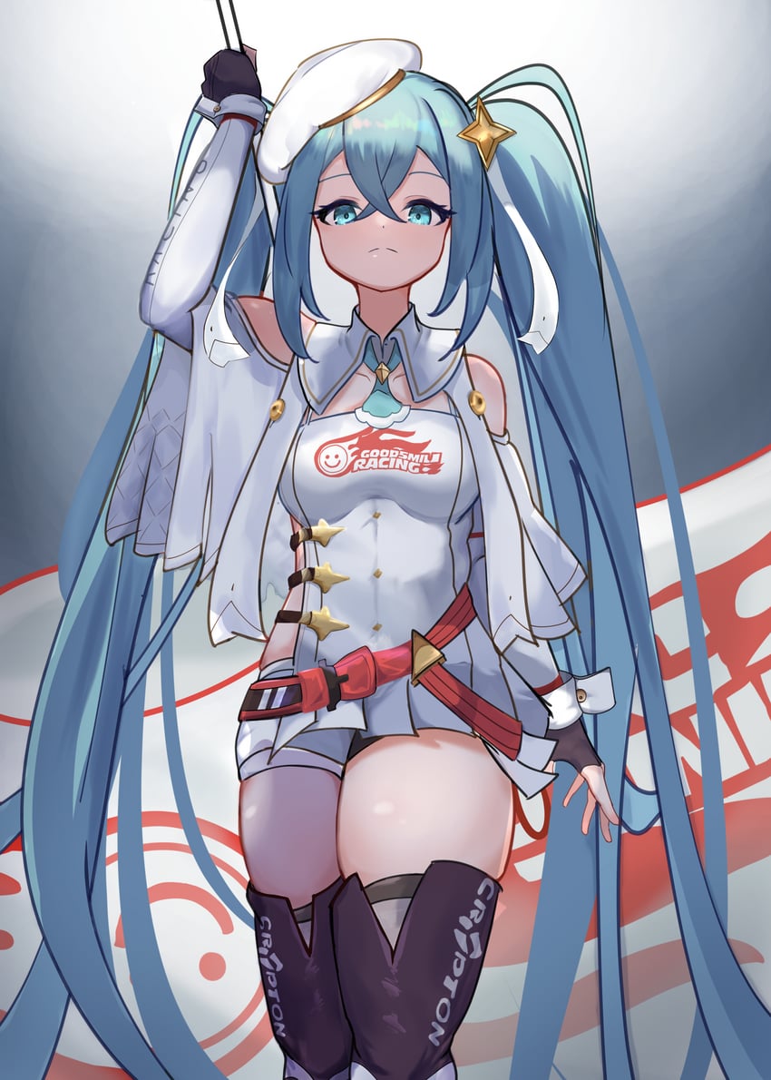 hatsune miku and racing miku (vocaloid and 1 more) drawn by baruko-go