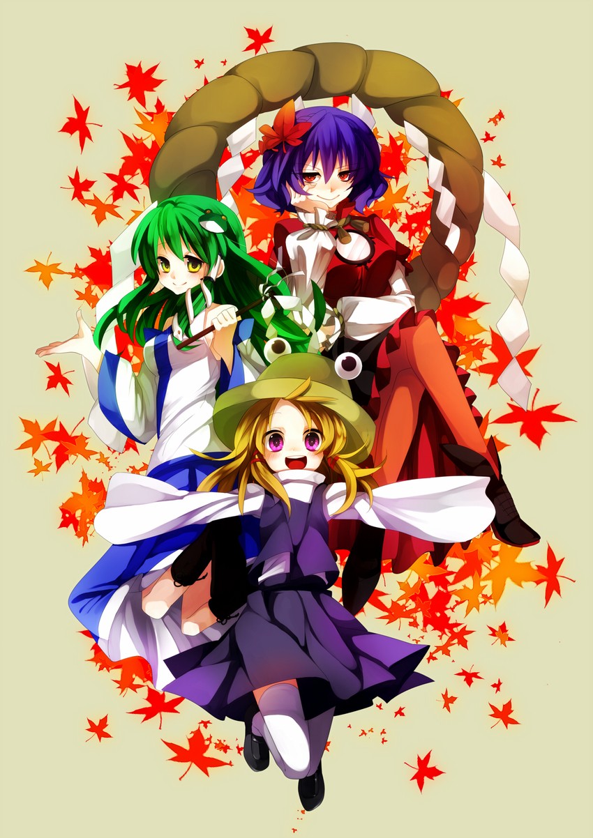 kochiya sanae, moriya suwako, and yasaka kanako (touhou) drawn by shizuki_sayaka