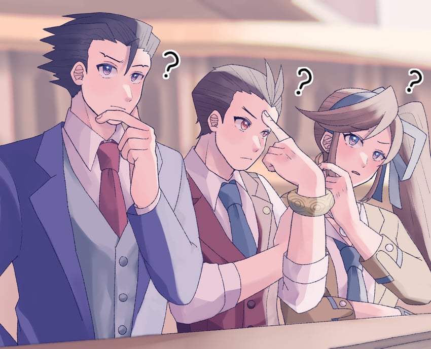phoenix wright, apollo justice, and athena cykes (ace attorney) drawn by sakami_ameka