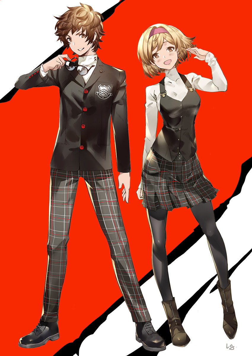 djeeta, amamiya ren, gran, and niijima makoto (granblue fantasy and 2 more) drawn by club3