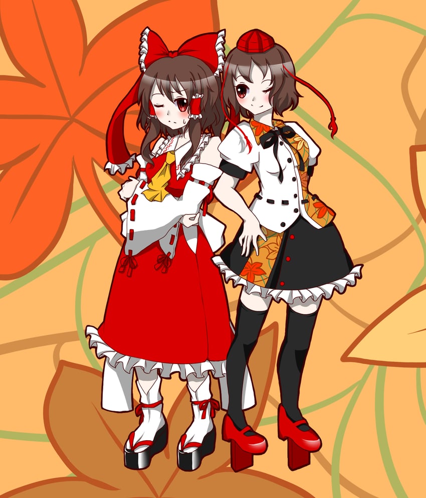 hakurei reimu and shameimaru aya (touhou) drawn by reduction