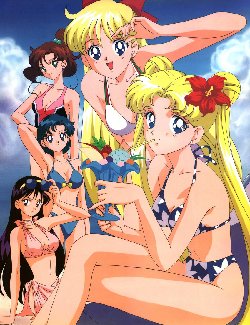 tsukino usagi, mizuno ami, aino minako, hino rei, and kino makoto (bishoujo senshi sailor moon) drawn by itou_ikuko