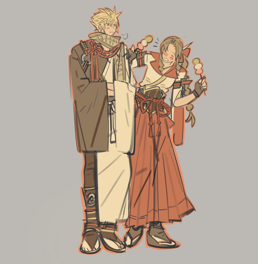 cloud strife and aerith gainsborough (final fantasy and 2 more) drawn by mmmckayyy