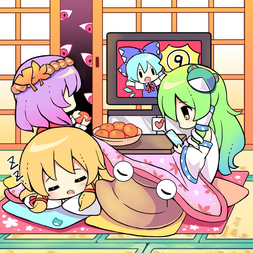kochiya sanae, cirno, moriya suwako, and yasaka kanako (touhou) drawn by ramudia_(lamyun)